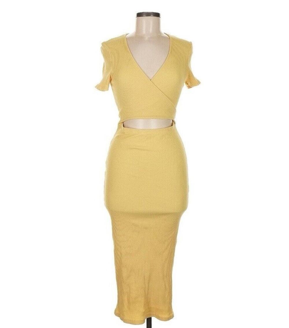Free People Open Waist Ribbed Knit Tank Dress Womens Banana Yellow Size Medium